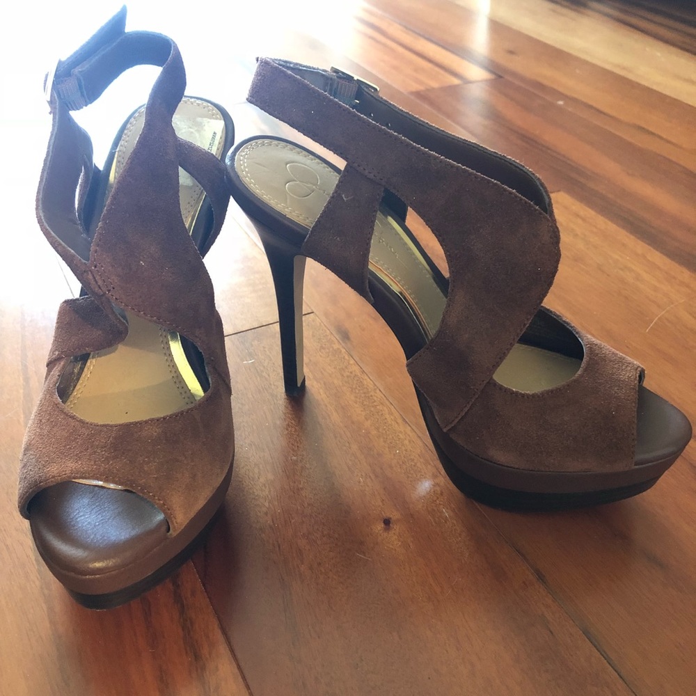 Brown suede heels